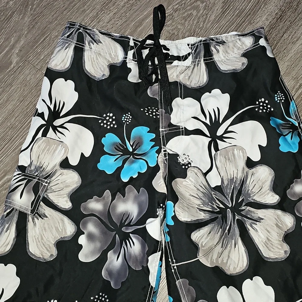 OP Men's Black,Blue,White Floral Swim Shorts. SZ XLARGE. 40-42